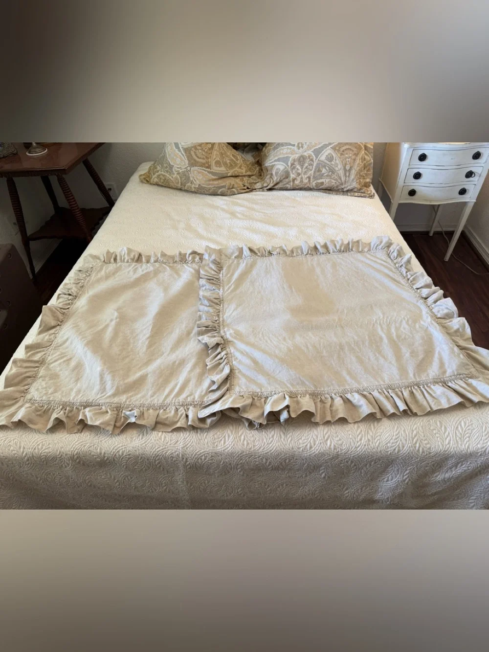 Pottery Barn Ruffled Euro Pillow Shams - Cream Linen